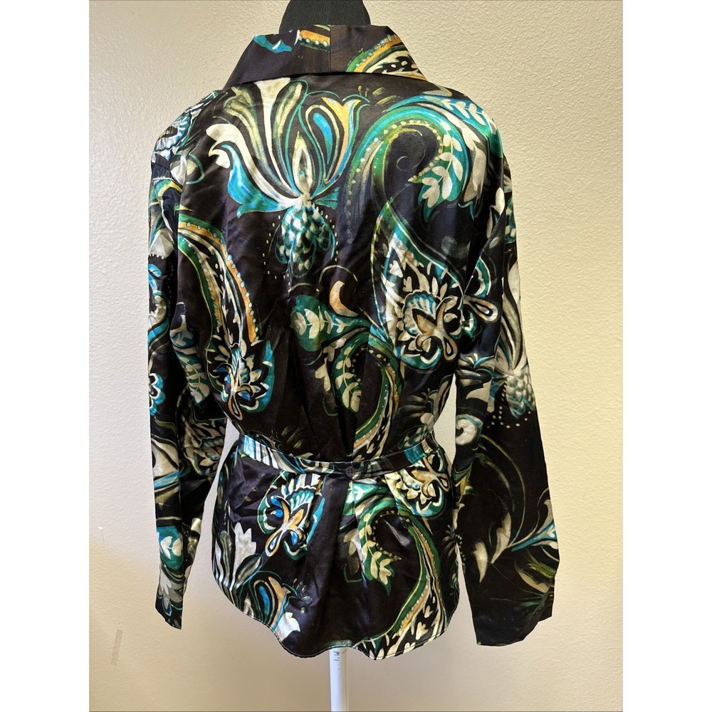 Etro Milano Wool Silk Belted Wrap Blouse EU 46 US L/XL Multi Color Classy - Picture 4 of 11